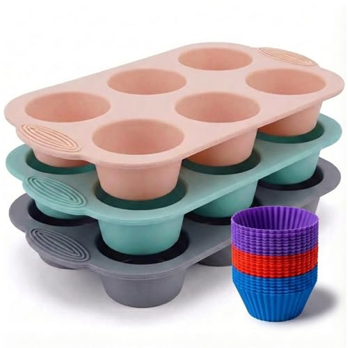 Kaishuai Molde Para Muffins 21 set, 3pcs Muffin tray,18 Moldes Individuales de Silicona Moldes Magdalenas,Antiadherente para Cupcakes,Molde tartaletas pequeña,Pudding.Bandeja Magdalenas Horno