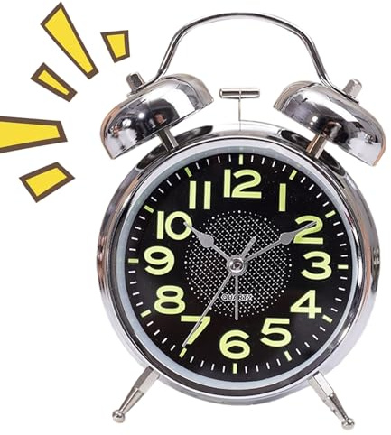 Bell Wecker - Retro Doppelglockentimer Analog leise mit Nachtlicht | Tragbare 3 Zoll Nachttischuhr für Kinder, Senioren und tief schlafende Menschen | Geeignet für