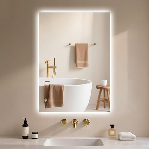 Archaluxe Badspiegel-mit-Beleuchtung 50x60cm - Badezimmerspiegel LED Badezimmer Spiegel mit Beleuchtung, Touch-Schalter, Dimmbar, 3 Lichtfarben, Wandspiegel Led-Spiegel-Bad Horizontal/Vertikal