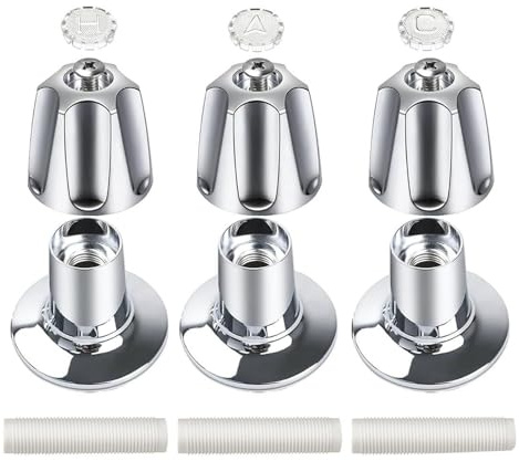 YUYTE 3 Pcs Shower Knob Replacement, Zinc Alloy Handle for Tub Shower Faucet, with Base and Pipe (Silver)