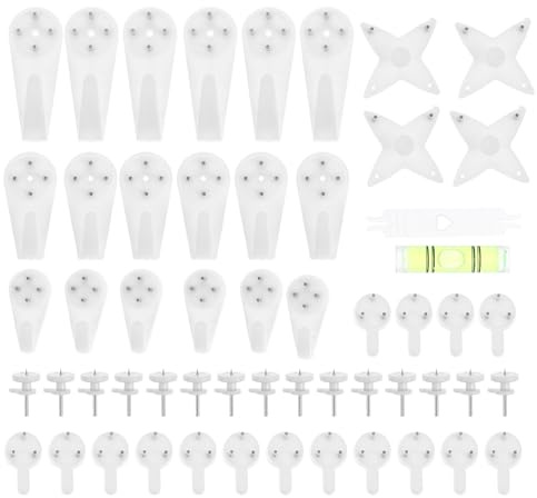 TOBBOMEY Kit de 44 Crochets Muraux sans Perçage pour Murs Durs en Béton, Supports Invisibles Blancs pour Cadres Photo, Tableaux, Miroirs – Fixation sans Trace ni Clou, pour Décoration