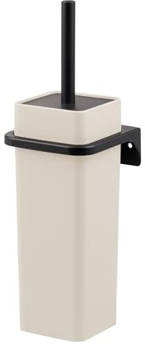 bremermann eckige WC-Garnitur Savona mit gummierter Softtouch-Oberfläche inkl. Wandhalterung zum Kleben oder Bohren & 1 Ersatzbürstenkopf - für Badezimmer und Gäste-WC aus Kunststoff (Beige)