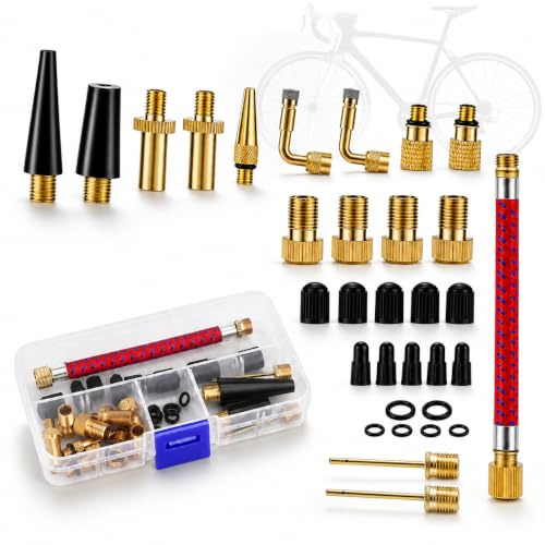 Vasip Fahrradventil Adapter Set 32 Teilig, AV DV SV Ventiladapter Universal, Fahrradpumpe Zubehör mit Verlängerungsschlauch, Ballnadel & Box für Fahrrad Auto Motorrad Ball