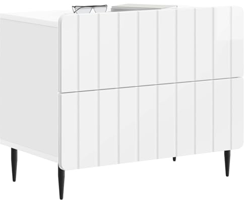 vidaXL Nachttisch Hochglanz Weiß 62 x 34,5 x 49,5 cm Holzwerkstoff, Wohnzimmer, moderner Nachttisch, Stauraum, kompakter Beistelltisch, minimalistischer Organizer, Möbel für Zuhause