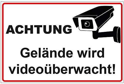 Schild Achtung - Gelände wird videoüberwacht aus Alu/Dibond 300x200 mm - 3 mm stark