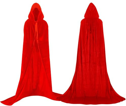 Labellevie Umhang mit Kapuze Lange SAMT Cape Vampir Kostüm Halloween Erwachsener Unisex- Gr. Medium, Rot