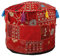 Aakriti Indian Pouf Fußhocker mit Stickerei Pouf, indische Baumwolle, Pouffe osmanischen Pouf Cover mit ethnischem Dekor Kunst - Cover (Red, 46x33 cms)