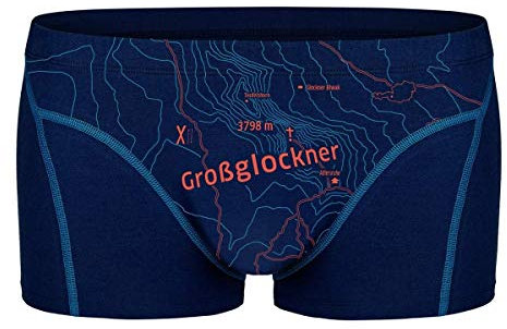 EIN SCHÖNER FLECK ERDE. Herren Boxershorts Großglockner, Bio-Baumwolle, Fair produziert, Alpines Design, Bedruckt, Tiefblau, L