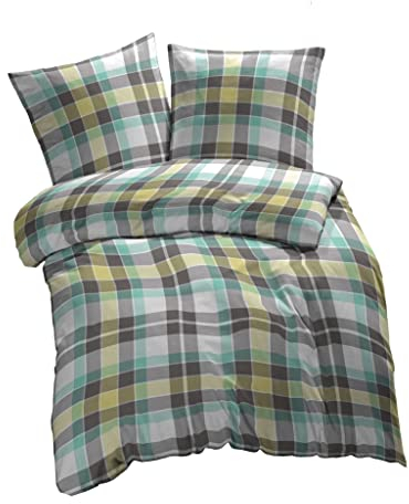 ETÉREA Bettwäsche Set 4-teilig Kariert - 100% Baumwolle - 2X Bettbezug 135x200cm + 2X Kissenbezug 80x80cm - Bettwäsche 135x200cm 4 teilig Set - Natürlich Weich - OEKOTEX Made in Green - Grün