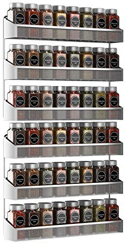 AULEDIO Gewürzregal, Organizer, 3 Etagen, Aufsatzständer oder Wandmontage, Hängeregal für Küchenschrank, Schrank, Speisekammertür oder Badezimmer, Duschkosmetik, Chrom, 2 Stück