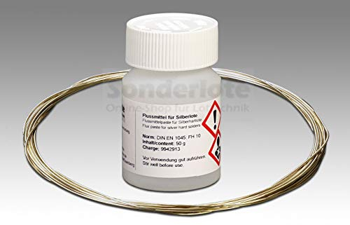 Messing Löten, Messing farbgleich Hartlöten, Silberlot Silberhartlot Silberlotdraht 30% Ag Abm. 0,8 mm x 3.000 mm und 50 g Flussmittel
