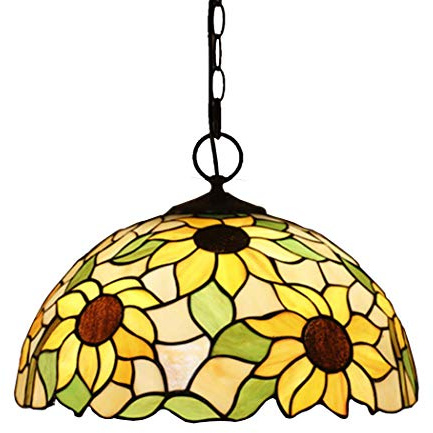 Yjmgrowing Hängende Pendelleuchte im 16-Zoll-Sonnenblumen-Tiffany-Stil 3-Licht-Kronleuchter-Deckenleuchte aus Buntglas für Esszimmer Küche Wohnzimmer Pendelleuchte,220V, E27,C2