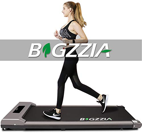 bigzzia Tapis de course à pied motorisé - Portable - Plat - Avec télécommande et écran LCD - Pour la maison, le bureau, la salle de sport - Aucune installation nécessaire, gris
