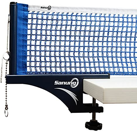 Sanung S405 Tischtennisnetz und Pfosten Set, verdicktes faltbares Tischtennis-Baumwollnetz und Pfosten Kit mit 2 Perlenketten, Ping Pong Tischnetz für jeden Standardtisch Indoor Outdoor, Blau