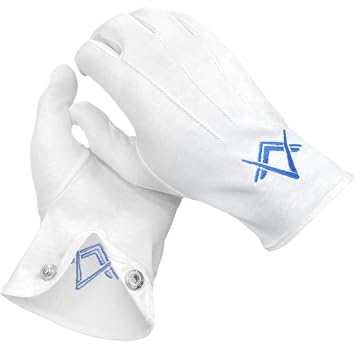 THE MASONIC COLLECTION – Freimaurer-Handschuhe aus weißer Baumwolle – mit königsblauem Winkelmaß- und Zirkel-Logo – waschbar und wiederverwendbar – Ideale Freimaurer Geschenke für Männer