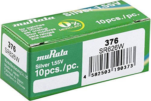 Murata SR626W-PBWW Knopfzelle, 376, Silberoxid, 28 mAh, 1,55 V, 10 Stück