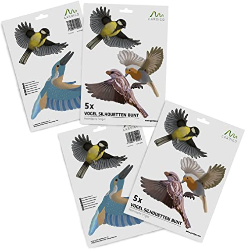 Gardigo® Adesivi Anticollisione per Uccelli - 10 Pezzi | Adesivo Finestre Sagome di Uccelli | Protezione Finestre Volatili | Pellicola Adesiva per Vetri | Sticker Vetri | Adesivi Antisfondamento