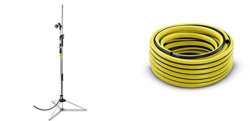Kärcher Gartendusche (Höhe: 1,50-2,20 m, Abnehmbarer Duschstab, beweglicher Sprühkopf 180°, Dreibein und Spikes) & 2.645-138.0 Schlauch PrimoFlex (1/2 Zoll, 20 m)