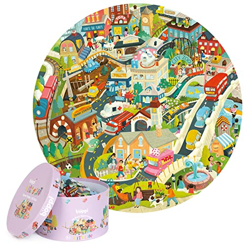 Boppi puzzles for 5+ year olds / 150 Piece Round Circle Jigsaw Puzzles for Kids Aged 5-8 Made with 100% Recycled Card – City Life