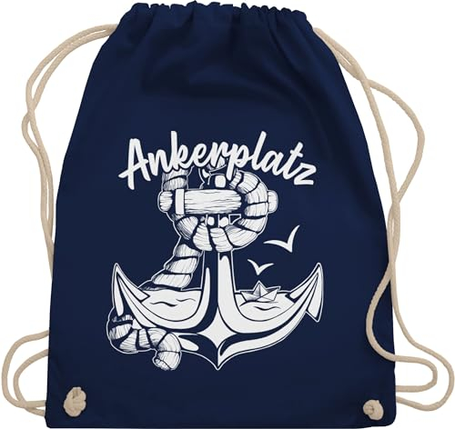 Turnbeutel Rucksack - Sportbeutel bedruckt Geschenk - Ankerplatz mit Anker und Papierboot weiß - Unisize - Navy Blau - weihnachten beutel stoffturnbeutel stoffbeutel baumwollrucksack stoffsackerl