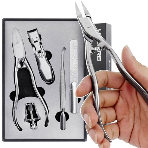 VOGARB Long Handled Toenail Clippers for Thick Nails, Heavy Duty Large Toe Nail Clippers Set for Seniors, Men, Adult, Podiatrist, 5pcs Set