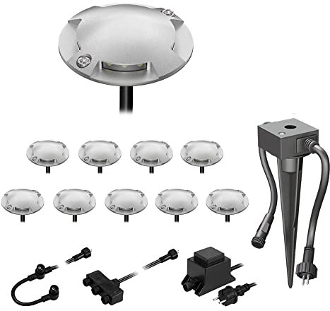 ledscom.de LED Boden-Aufbau-Leuchte Bunda, 4-flammig, mit Dämmerungssensor für außen, befahrbar, warm-weiß, 10er Set