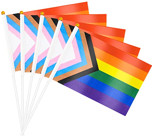 Lot de 20 petits drapeaux de la fierté du progrès 21 x 14 cm – Drapeaux de la fierté du progrès à main, mini drapeau gay LGBTQ arc-en-ciel pour défilés LGBT en plein air, décorations de fête