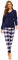 Mnemo Ensemble Pyjama Femme à Carreaux en Coton, Manches Longues, Bleu et Blanc, Taille L