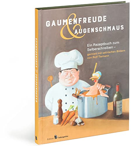 Inkognito - Gaumenfreude & Augenschmaus - ein Rezeptbuch zum selberschreiben - Platz für 45 eigene Kochrezepte - Hardcover Buch mit 96 Seiten - illustriert von Rolf Tiemann