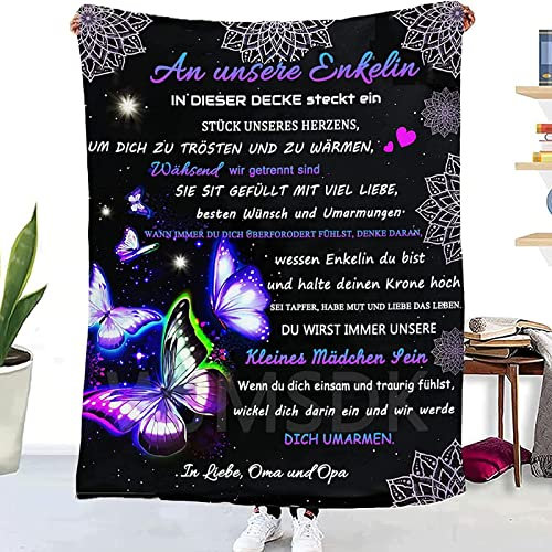 WJMSDK Personalisierte Decke Geschenke An Unsere Enkelin von Oma und Opa, Kuscheldecke Flauschige Für Enkelin, Flanell Luftpost Positiv Ermutigen Wohndecke, Geburtstag Weihnachten für Enkelin