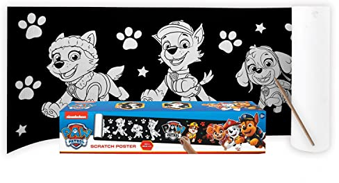 PAW PATROL Kratzpapier Poster für Kinder, Inklusive Design Kratzpapier Poster und Holzstift, Bastelset für Kinder