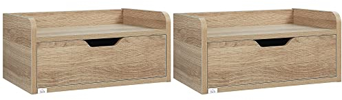 HOMCOM Lot de 2 Tables de Chevet murales Tables de Nuit suspendues - tiroir Coulissant, Plateau - en Panneaux de Particules dim. 40L x 30l x 19,5H cm Naturel