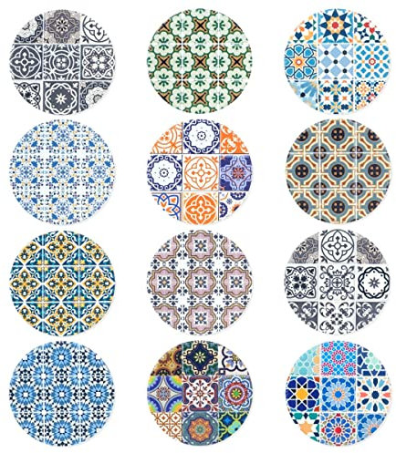 sous-Verres Set Neuf de 12 en Céramique décoration de la Table Carreaux de Ciment Vintage Rétro