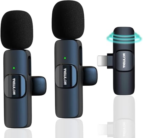 VIEWLON Micro Cravate sans Fil, Double Mini Micro Cravate pour iPhone iPad Micro sans Fil Professionnel Micro pour Smartphone Telephone Portable Microphone sans Fil Plug and Play