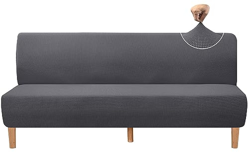 Granbest Hohe Dehnung Futonbezug Super Weiche Armlose Sofabezug für Hunde Haustiere Katzen rutschfeste Futonbezug ohne Armlehne für Wohnzimmer Möbel Schutz (Futon, Grau)