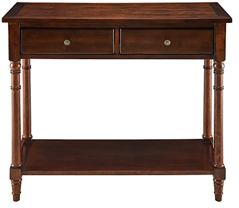 MODERION Konsolentisch aus Holz Massiv, Wohnzimmer-Beistelltisch mit 2 Schubladen Robust und Stabil, für Wohnzimmer, Flur, Schlafzimmer usw, 90 x 35 x 77 cm (B/T/H) (Rot-braun), SFZ02