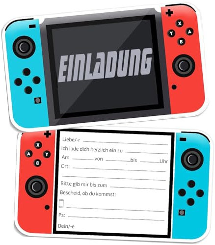 ZELAITE 12 x Invitation Cards Envelopes for Girls and Boys Children's Birthday, Video Gaming Game Invitation Cards, The Colourful Cards are the Perfect Invitation for the Next Gaming Party (b)
