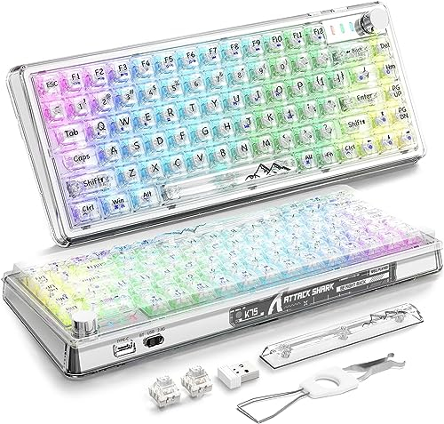 VGN GAMEPOWER K75 PRO 75% Mechanische Tastatur mit Knopf und Transparenter Keycap,Dichtungsmontierte TKL 82-Tasten Hot-Swap Tastatur,Unterstützung QMK/VIA,2.4 GHz/BT5.0/USB-C Verkabelt,RGB,für Win/Mac