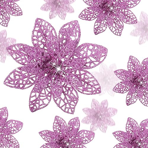 Lot de 36 Fleurs de Poinsettia à Paillettes pour Mariage, Sapin de Noël, Nouvel an (Violet Clair)