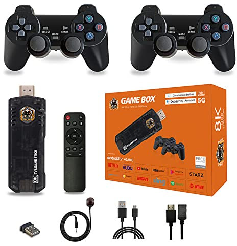 Poignée de manette de jeu sans fil double système rétro TV console de jeu HDMI compatible HD sortie micro USB 5 V/1,5 A Android 8K (64 Go + 15 000 jeux)