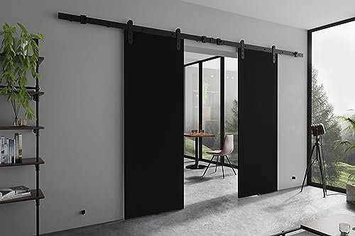 KIER FURNITURE AURA DUO Schiebetüren – Schiebetür Komplettset Schiene Komplettset Mit Tür – Zimmertüren Mit Zarge Komplett - B152xH205xT1,6 cm - Schwarz