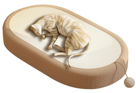 Ovales Sisal Kratzbrett für Katzen mit Kratzbrett - 3 in 1 Schlafen Spielen Kratzen, Katzen Kratzmöbel Kratzspielzeug für Zimmerkatzen Couch Teppiche & Sofas 61×40×9cm