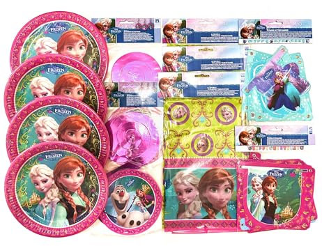 Frozen Party Pack For 32 People - Plates, Tablecovers, Banners & Swirl Decorations