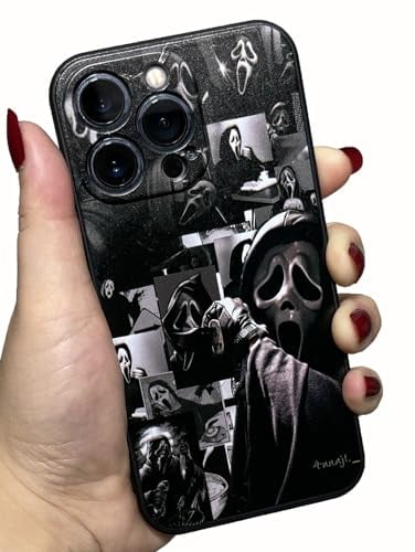 Caqvkcs Scream Horror Movie Anime Printed Case for iPhone 15 Pro, Fashion Cool Skull Skeleton Ghost Face Pattern for Women Men Boys Girls, Cute Soft TPU Silicone Phone Case for iPhone 15 Pro