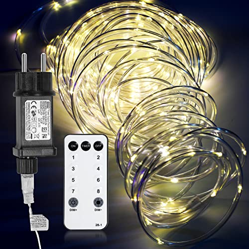 Tubiaz 10 Meter LED Lichterschlauch Außen, Warmweiß 100LEDs Wasserfest LED Schlauch für Auße, Dimmbar & Memory-Funktion, für Weihnachten, IP65
