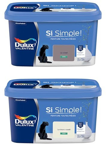 Dulux Valentine Peinture Si Simple Peinture Intérieure Toutes Pièces Satin - Peinture Murs et Plafonds, Portes et Plinthes - Lot de 2 - Couleurs : Le Blanc Cassé & Le Violet 2,5 L