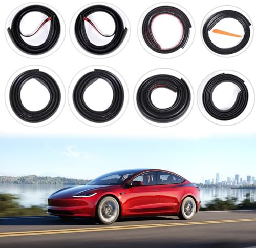 Schalldichte Dichtungsstreifen, kompatibel mit Tesla Model 3 2020–2024 2025, Zubehör, Türdichtungs-Set, schalldichtes EPDM-Gummi, Wetterzugstreifen, Windgeräuschreduzierung, Schallschutz-Kits, 9 Stück