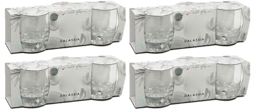 Tradineur - Pack de 4 Caja de 3 Vasos Modelo Galassia - Capacidad: 300 ml - Fabricado en Vidrio Resistente - Apto para lavavajillas - Tamaño Aprox: Ø 8 x 9 cm - 12 Uds Totales