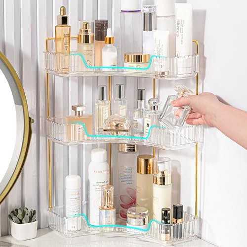 Whemyreat Organizer per tavolo da toeletta, a 3 livelli, per banconi da bagno, per profumi, per cosmetici, per la cura della pelle (trasparente)