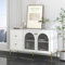 VRYGLEN White and Gold Marble Top Sideboard - 120cm Long, Adjustable Shelves, 2 Doors, 2 Drawers, Glass Doors Cabinet Included